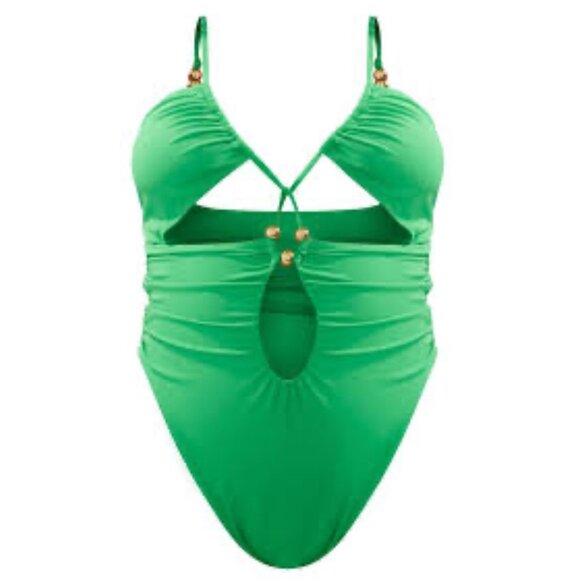 Womens Swimsuit Sz 24 Green Ruched Bead Detail Swimsuit By. PrettyLittleThing - Picture 2 of 13